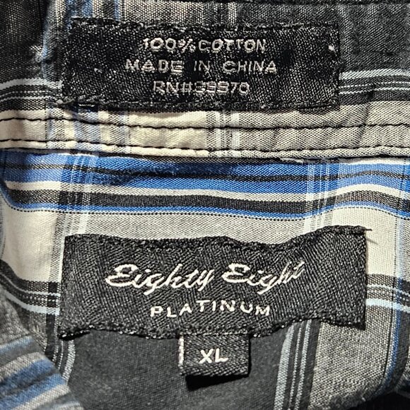 Eighty Eight Platinum Plaid Button Up Shirt Mens Size XL Black Blue Long Sleeve - Picture 4 of 4